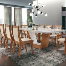 Conjunto Mesa de Jantar 8 Lugares Quadrada com 8 Cadeiras em Madeira  Belissima Bege 150x150cm - ecadeiraslegacy