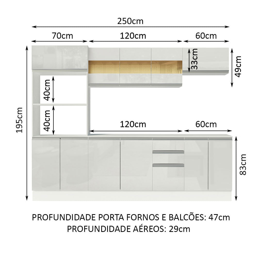 Cozinha Completa 100% MDF Madesa Smart Modulada de Canto - Frentes Branco  Brilho