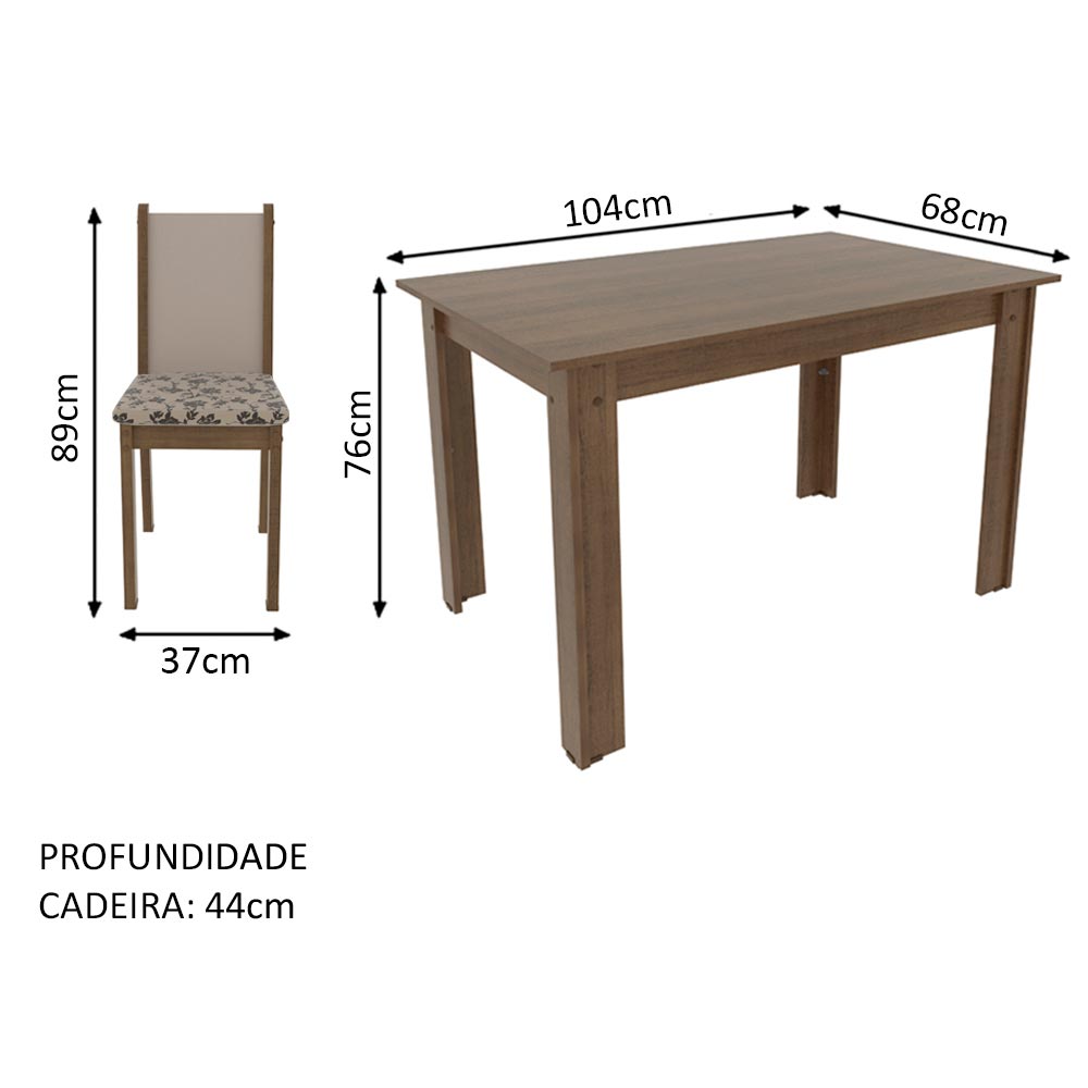 Conjunto Sala de Jantar Madesa Cíntia Mesa Tampo de Madeira com 4 Cadeiras  Rustic/Crema/Bege Marrom