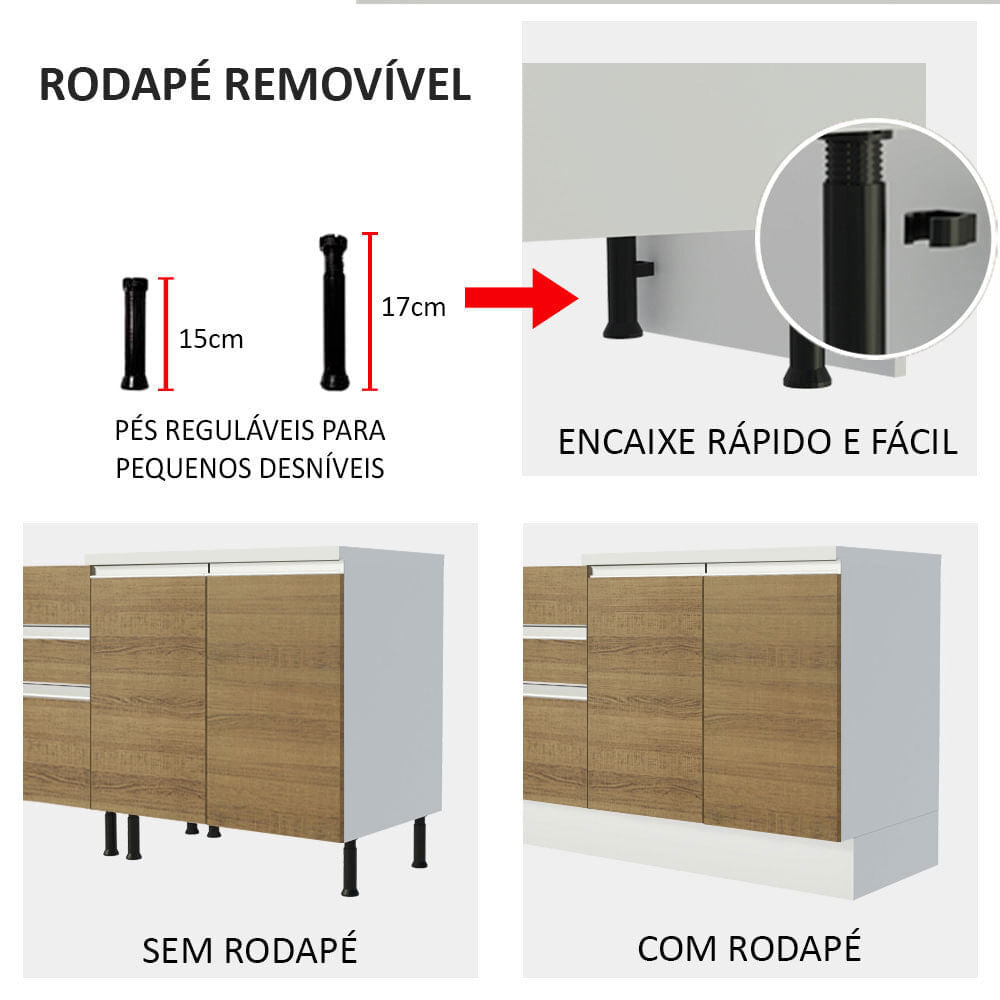 Armário de Cozinha Completa de Canto 100% MDF 448cm Branco/Rustic